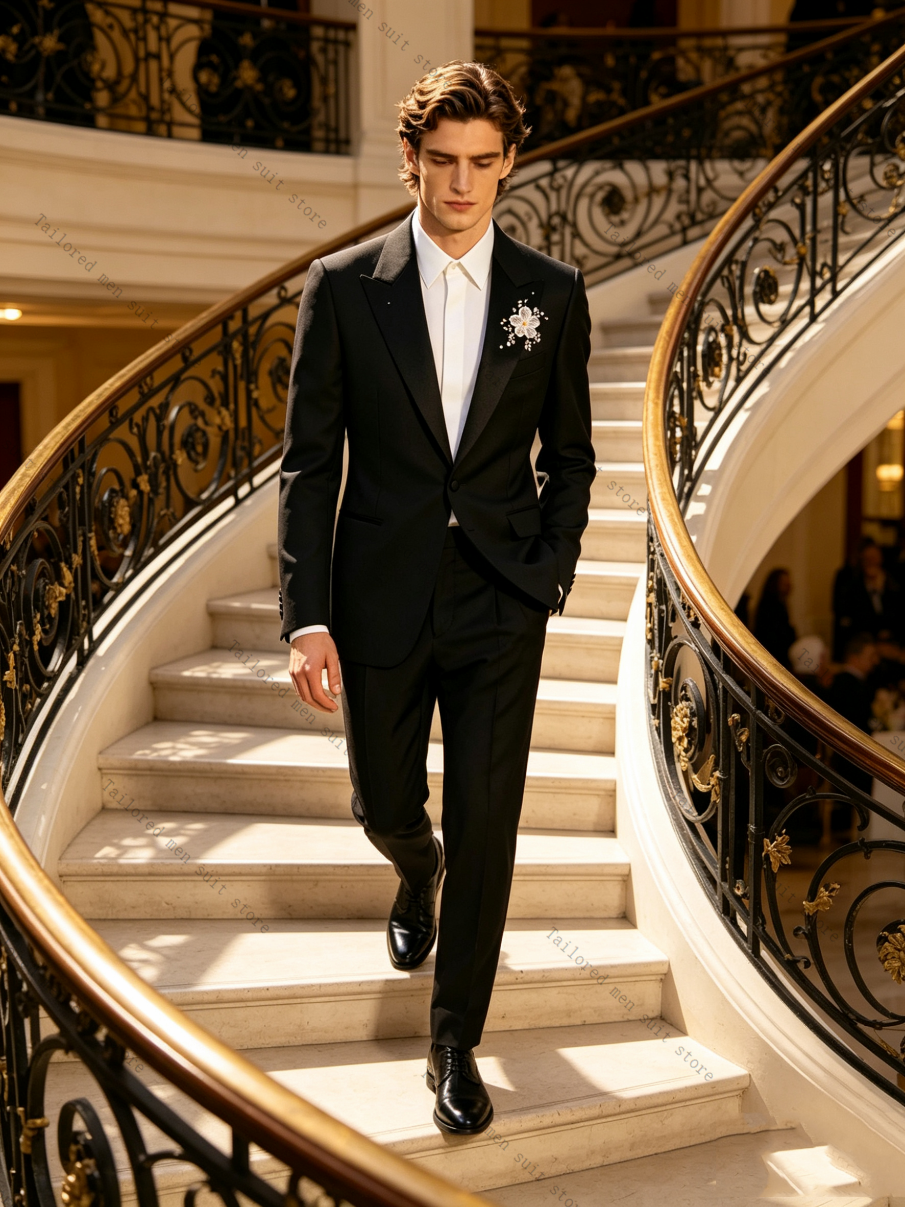 Men Formal Wear Black And White - Black Spring Men Suits Pants Set