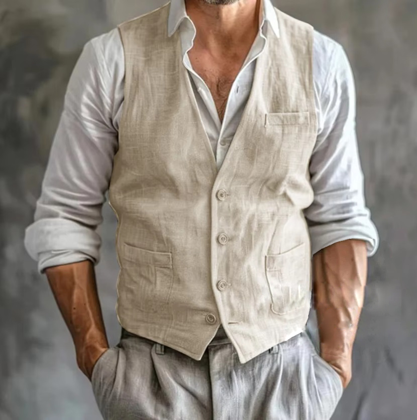Men's Linen Vest Summer Male G - مراجعة Formal Vest Waistcoat وسعره