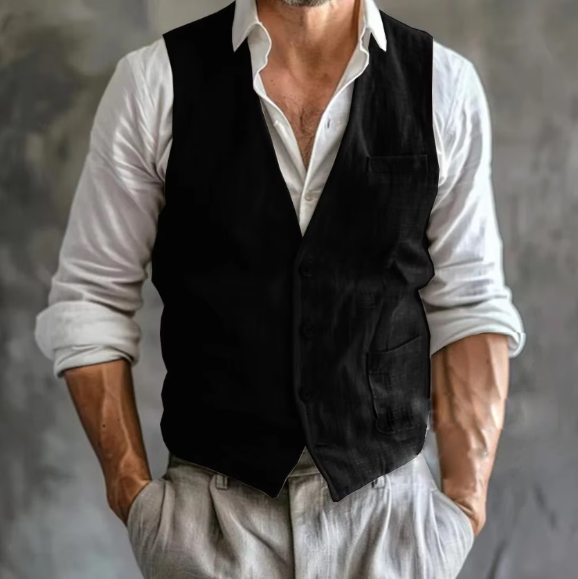 Men's Linen Vest Summer Male G - مراجعة Formal Vest Waistcoat وسعره