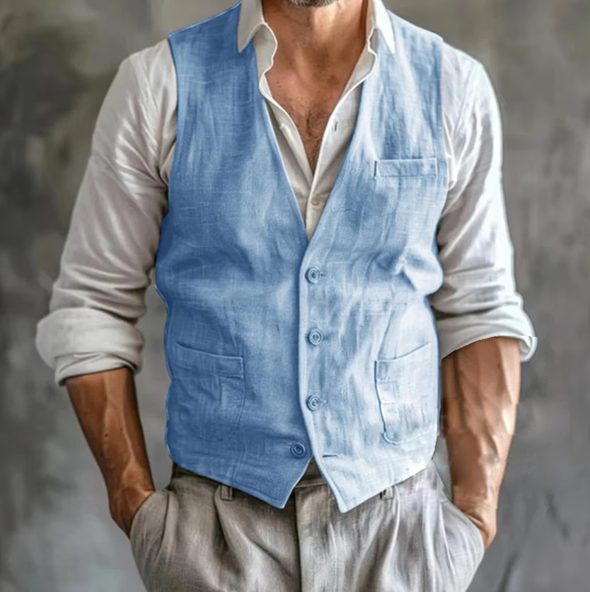 Men's Linen Vest Summer Male G - مراجعة Formal Vest Waistcoat وسعره