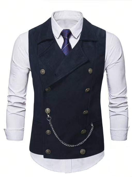 Men's Double Breasted Vest wit - مراجعة Formal Vest Waistcoat وسعره