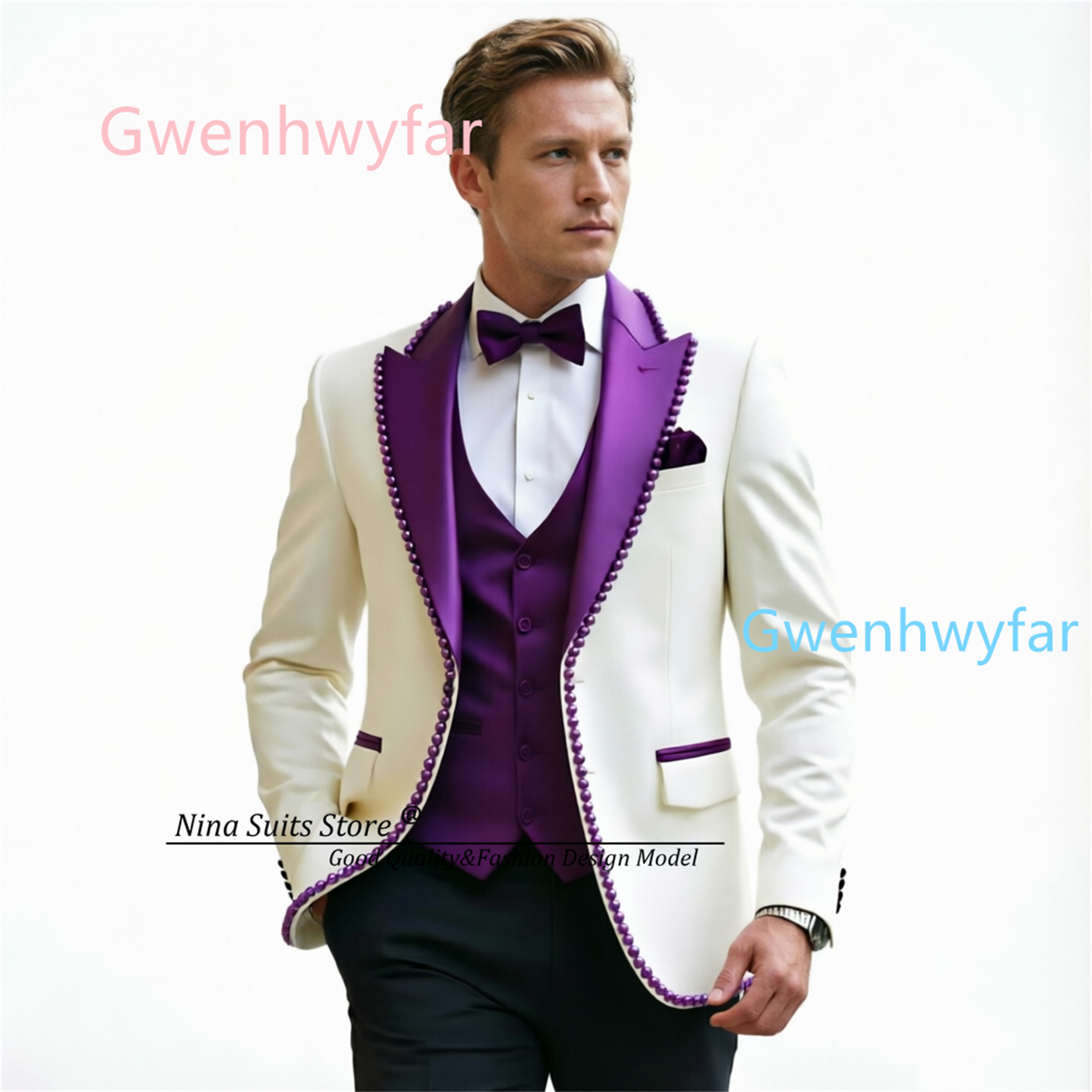 Gwenhwyfar Luxury Ivory Black  - مراجعة Formal Vest Waistcoat وسعره