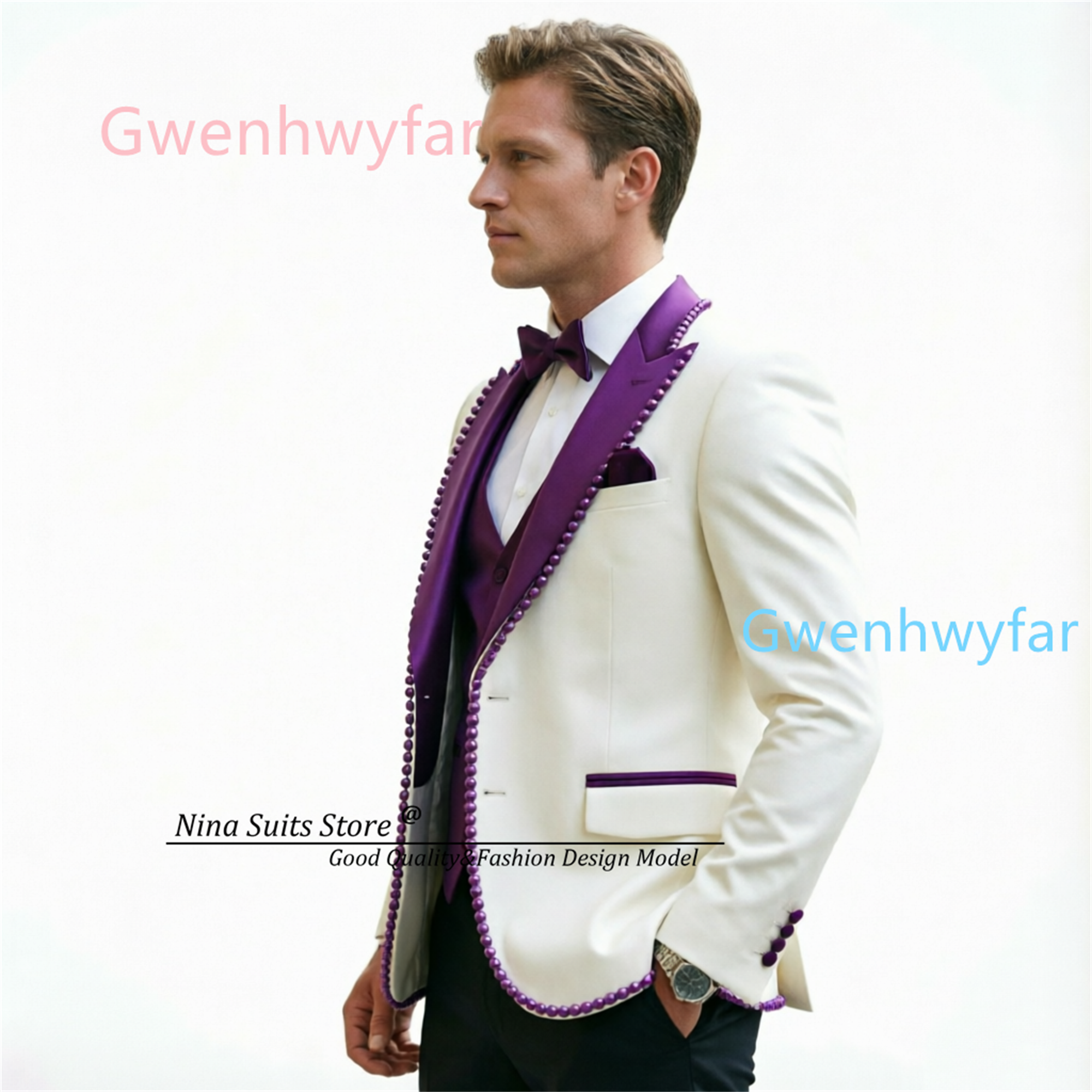 Gwenhwyfar Luxury Ivory Black  - مراجعة Formal Vest Waistcoat وسعره