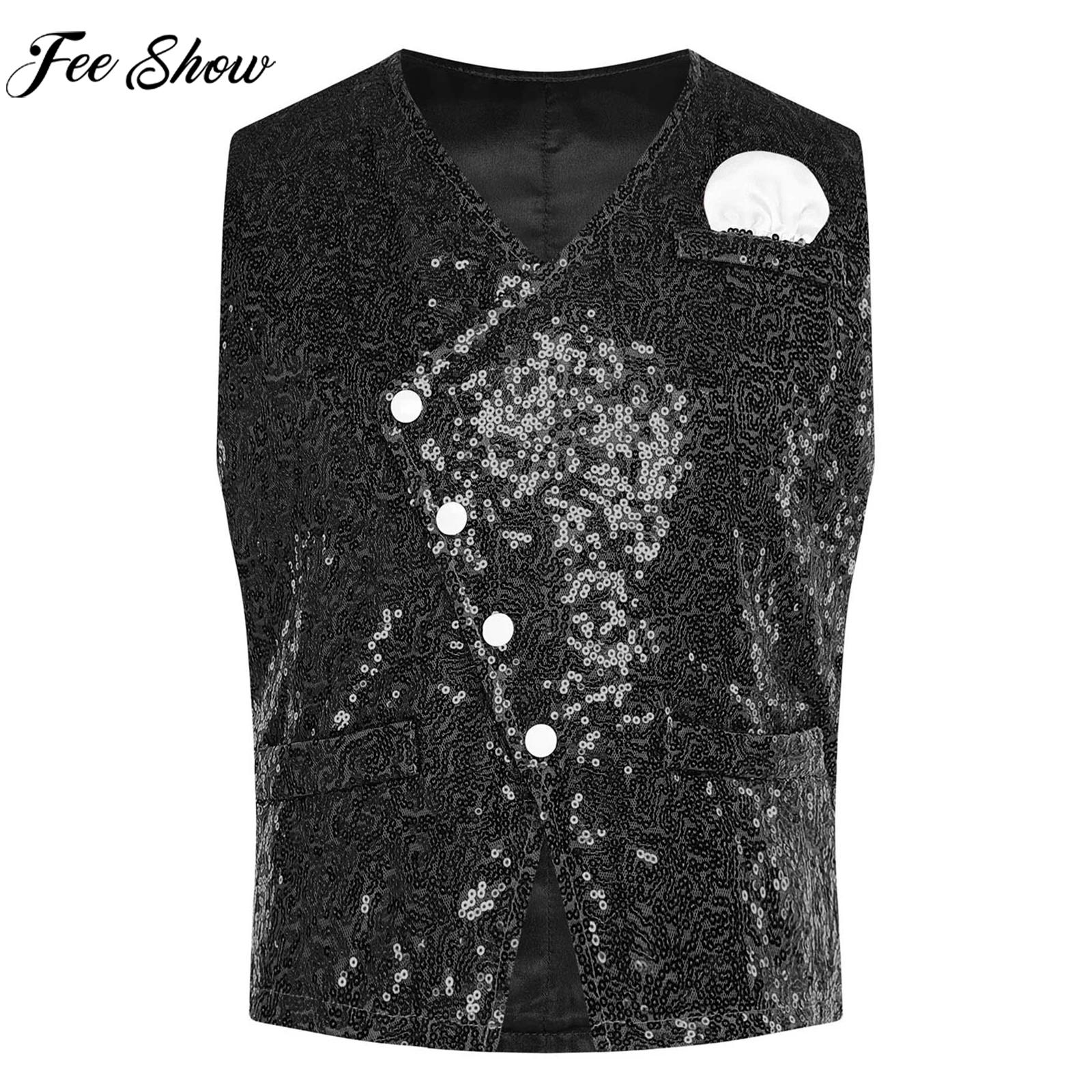 Kids Boys Shiny Sequin Gentlem - مراجعة Formal Vest Waistcoat وسعره