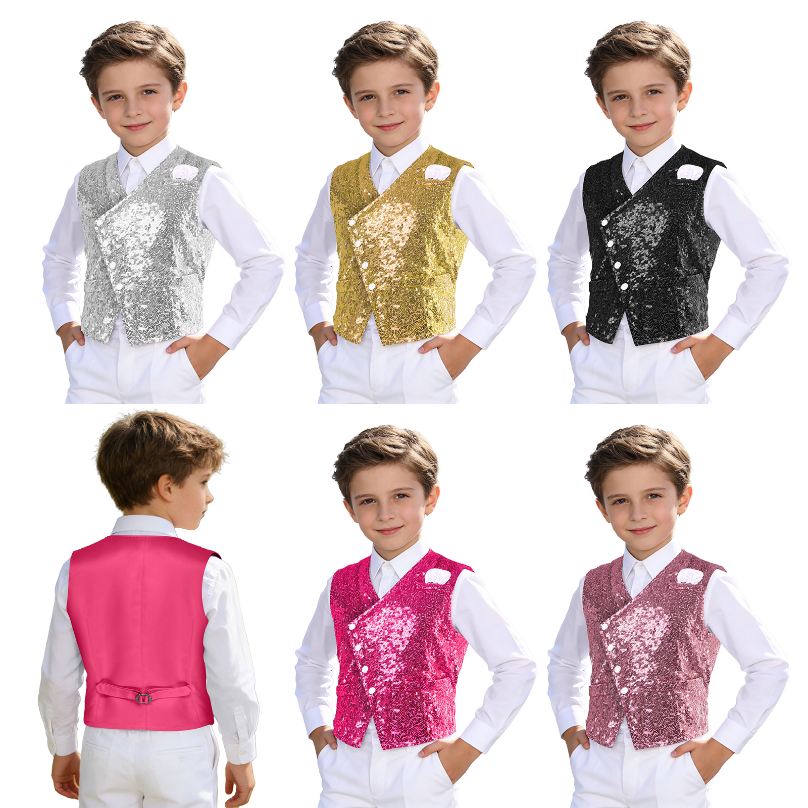 Kids Boys Shiny Sequin Gentlem - مراجعة Formal Vest Waistcoat وسعره
