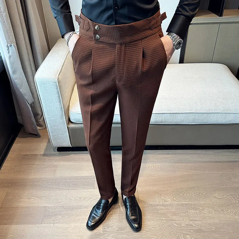 Spring New Pantalones High Wai - مراجعة Korean Men Formal Wear وسعره