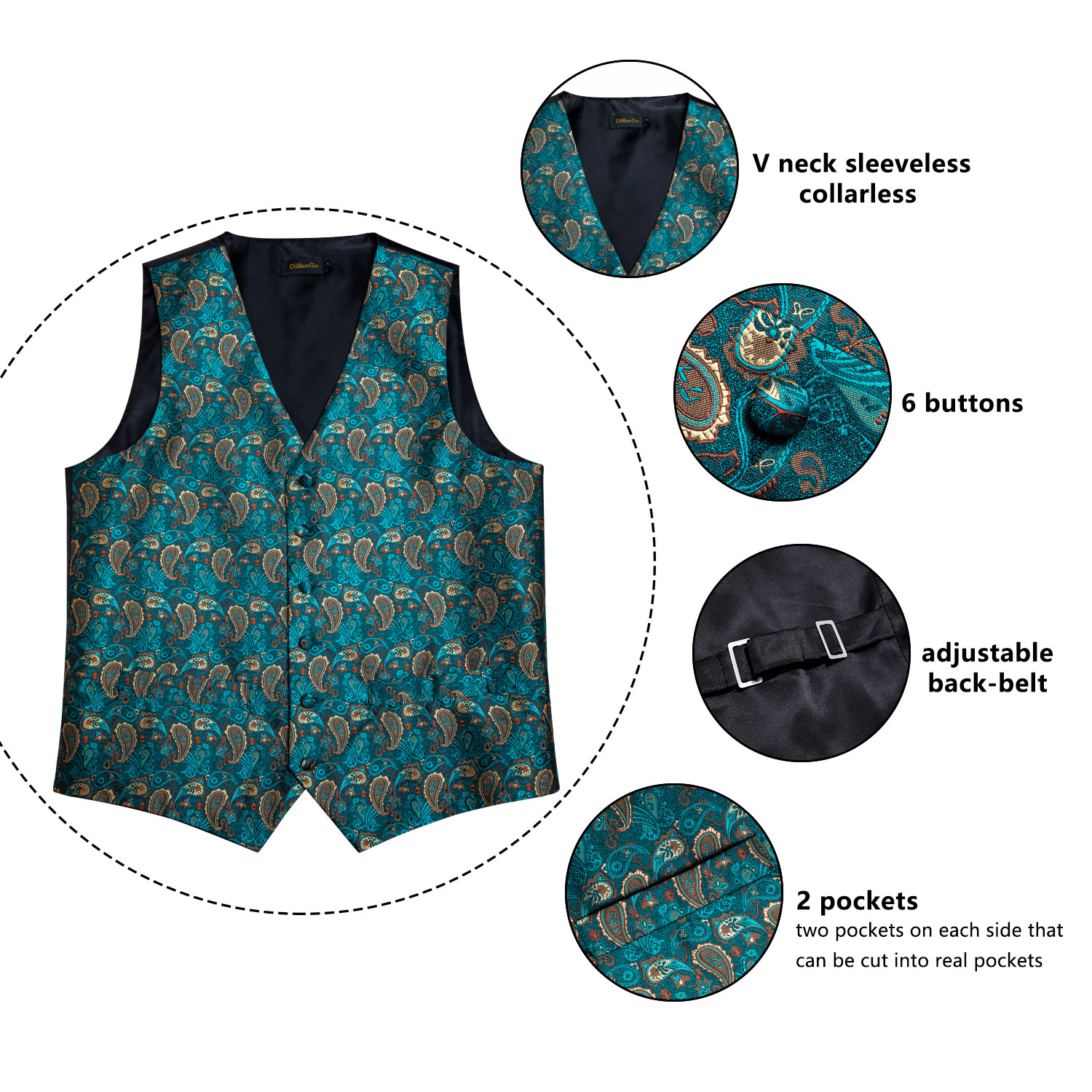 New Teal Green Paisley Formal  - مراجعة Formal Vest Waistcoat وسعره