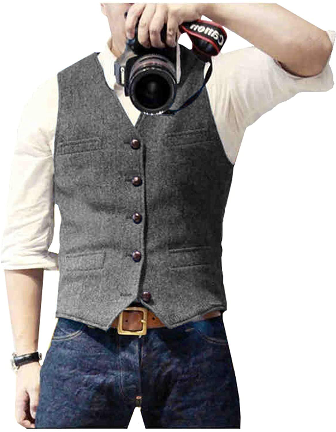 Men's Suit Vest V Neck Wool He - مراجعة Formal Vest Waistcoat وسعره