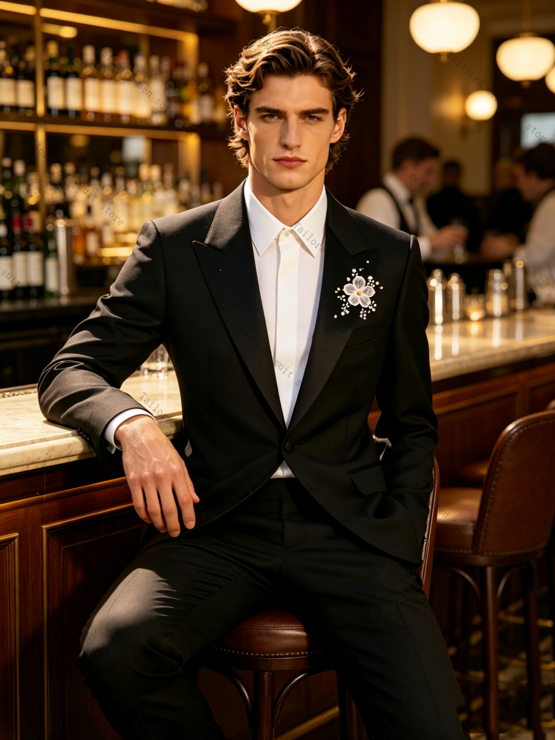 Black Spring Men Suits Pants S - مراجعة Men Formal Wear Black And White وسعره
