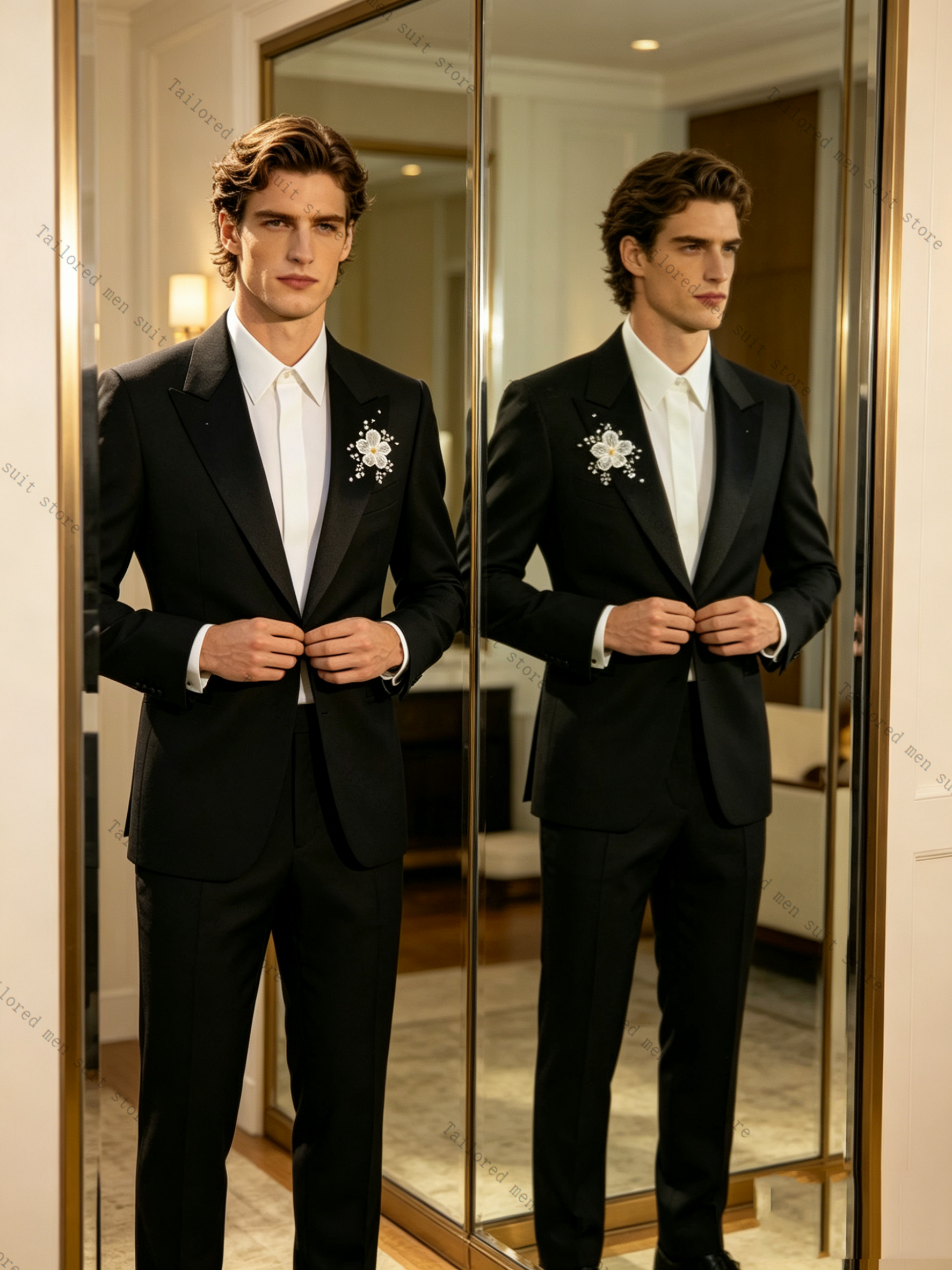 Black Spring Men Suits Pants S - مراجعة Men Formal Wear Black And White وسعره