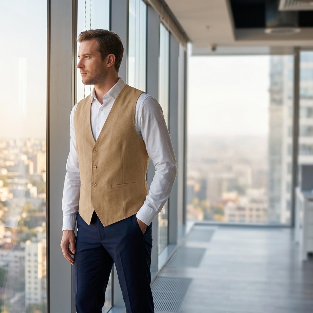 V Neck Men's Linen Vest Single - مراجعة Formal Vest Waistcoat وسعره