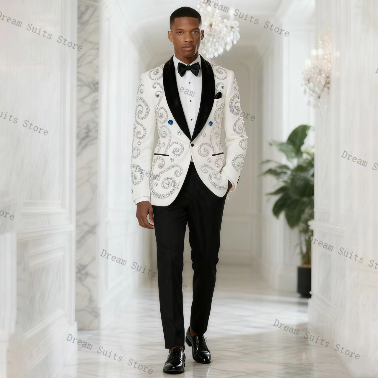 White Men Suit Set 2 Piece Bla - مراجعة Men Formal Wear Black And White وسعره