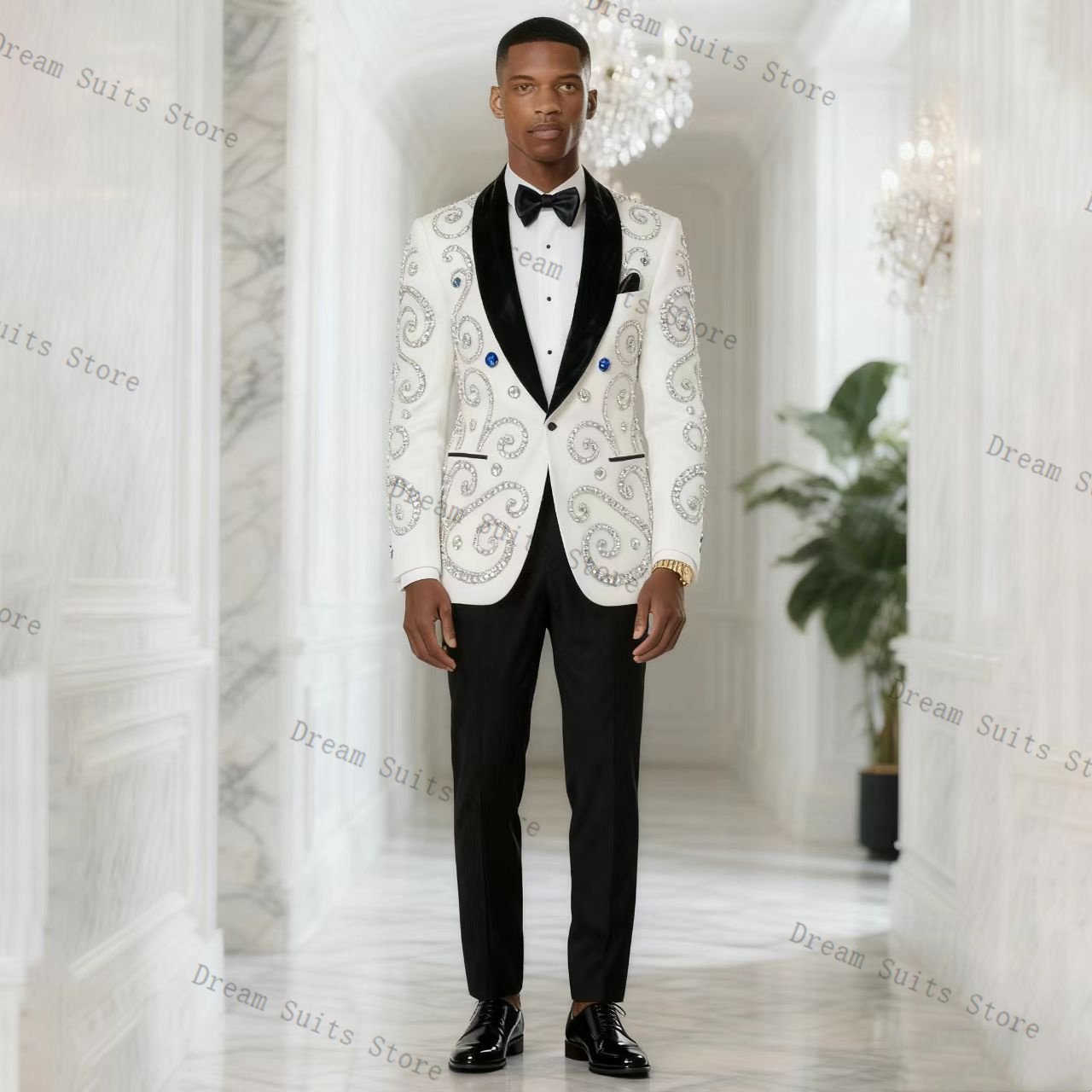White Men Suit Set 2 Piece Bla - مراجعة Men Formal Wear Black And White وسعره