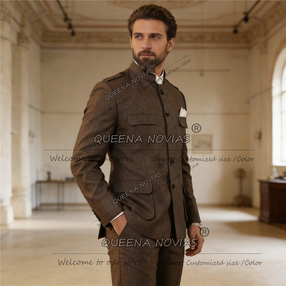 Classic Brown Suits Men Safari - مراجعة Men'S Style Formal Wear وسعره
