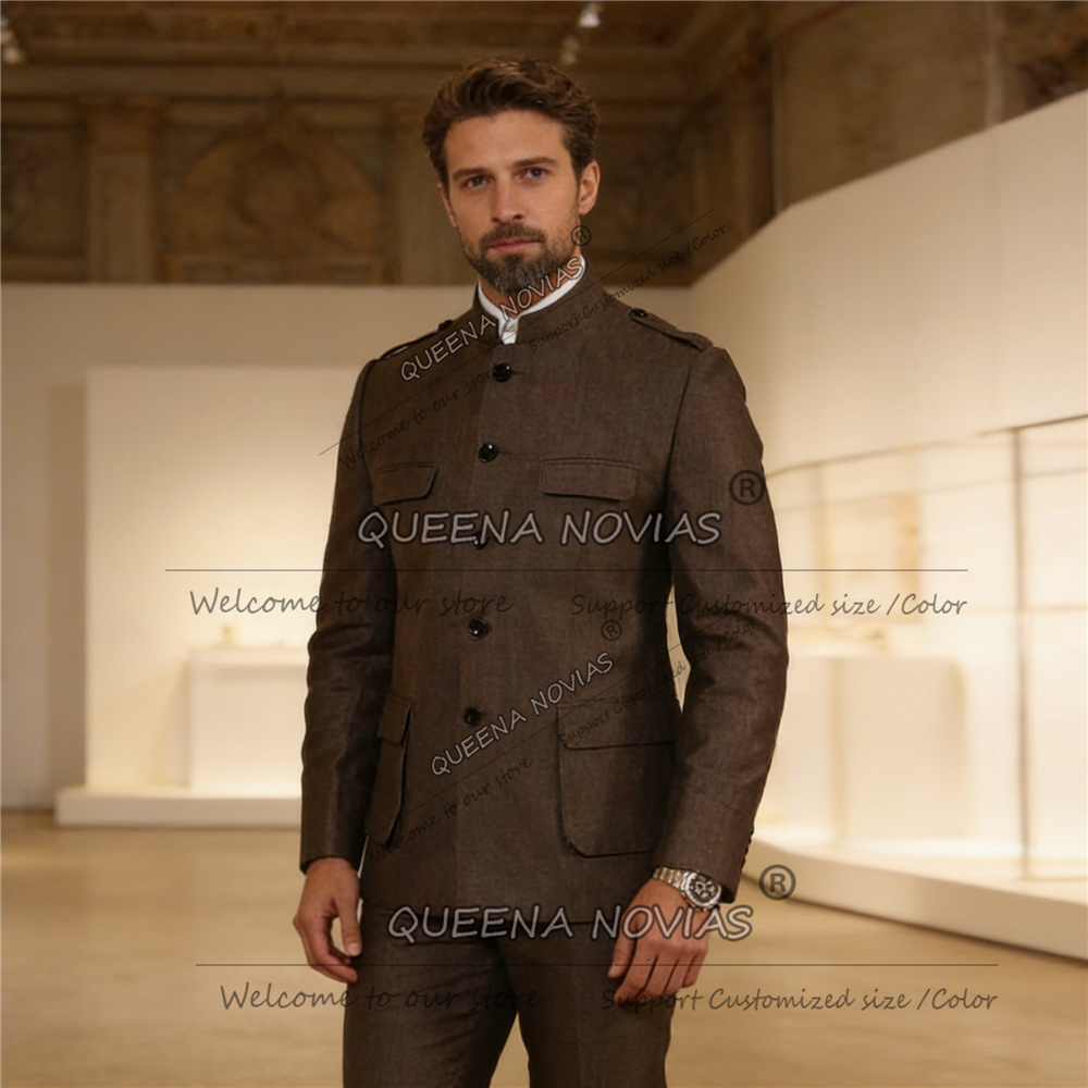 Classic Brown Suits Men Safari - مراجعة Men'S Style Formal Wear وسعره
