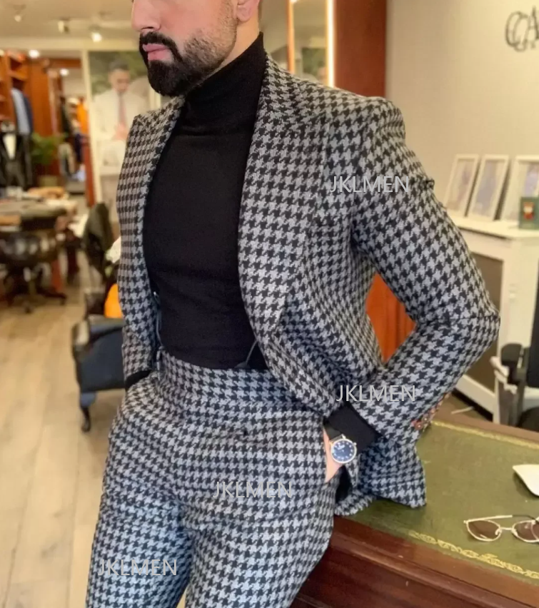 Houndstooth Mens Suits 2PCS We - مراجعة Formal Wear For Men In Wedding وسعره