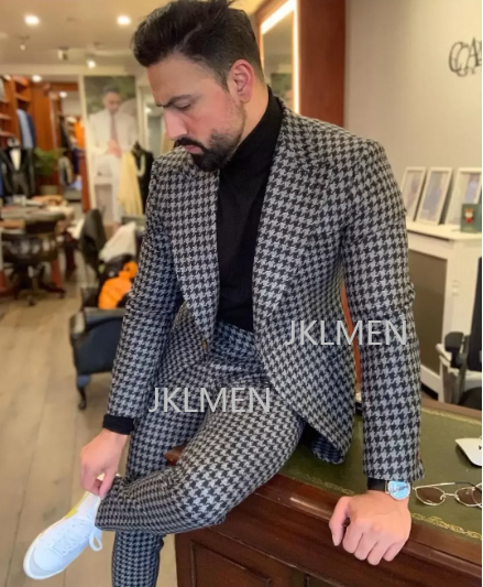 Houndstooth Mens Suits 2PCS We - مراجعة Formal Wear For Men In Wedding وسعره
