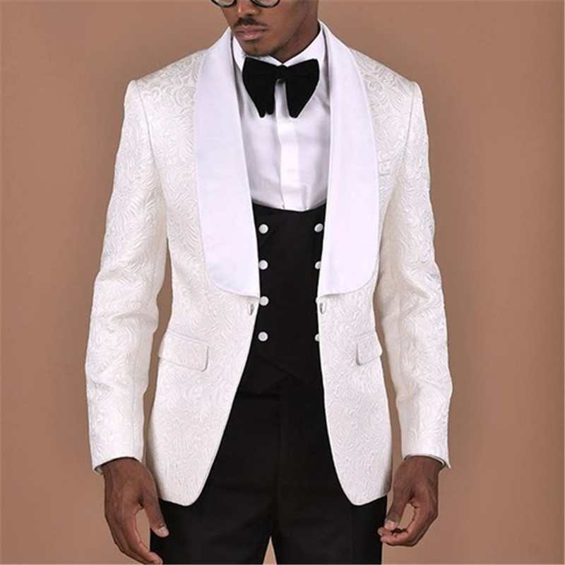 White Pattern With Double Brea - مراجعة Men Formal Wear Black And White وسعره