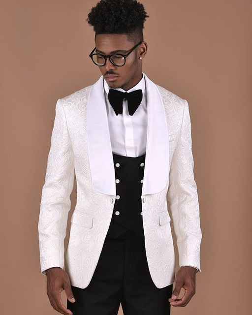 White Pattern With Double Brea - مراجعة Men Formal Wear Black And White وسعره