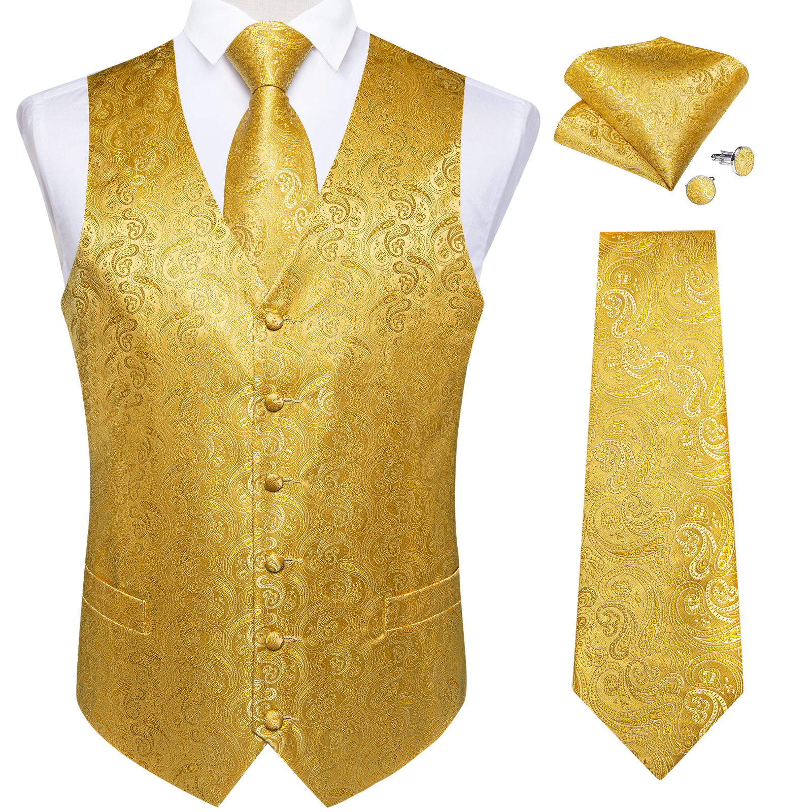 Luxury Paisley Gold Vest for M - مراجعة Formal Vest Waistcoat وسعره
