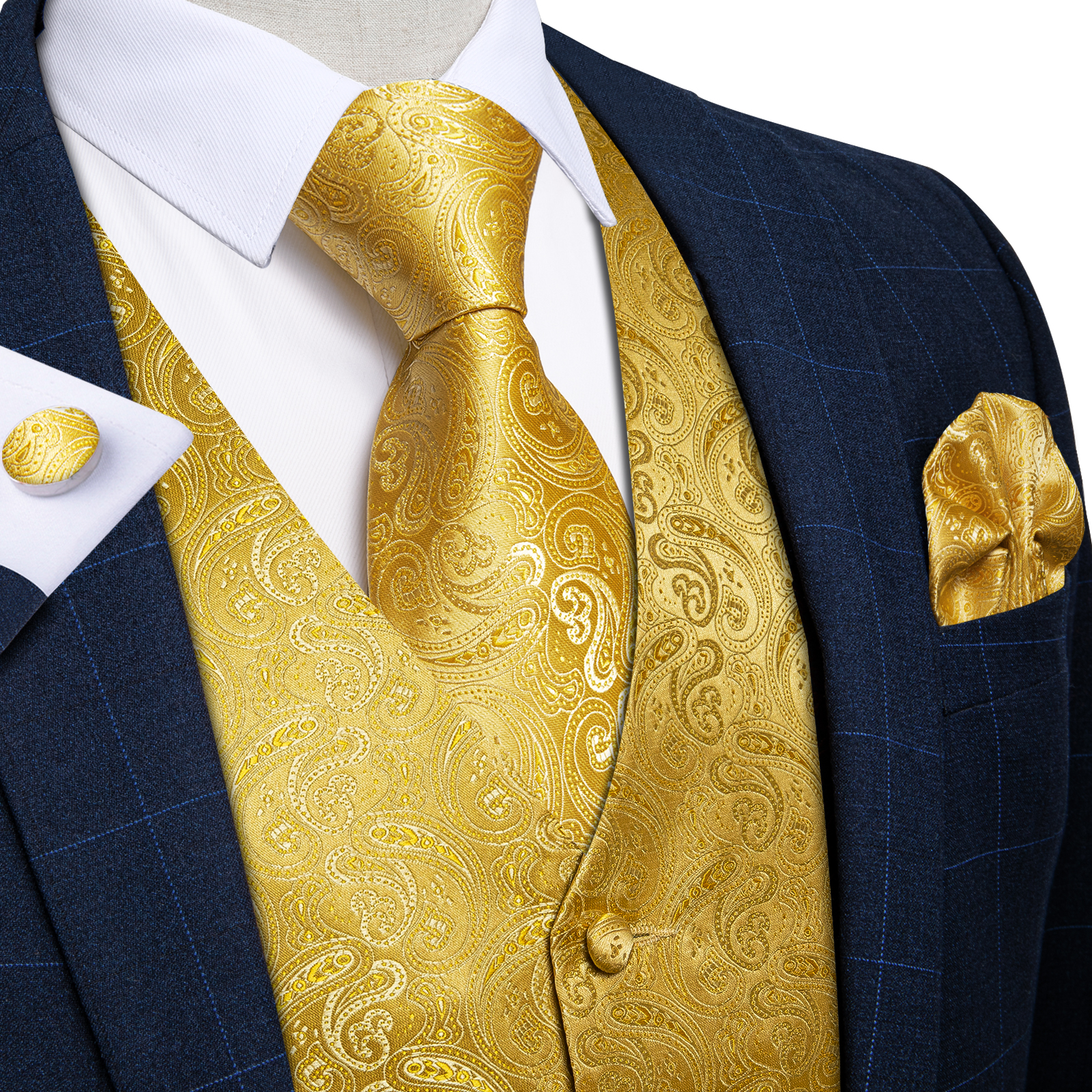 Luxury Paisley Gold Vest for M - مراجعة Formal Vest Waistcoat وسعره